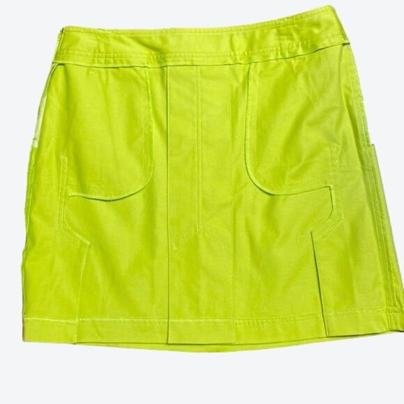 Ann Taylor LOFT Lime Green Side Zipper Cotton Spandex Durable Mini Skirt Size 10 - Picture 7 of 12
